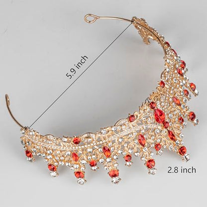 Tiaras and Crowns for Women Crystal Princess Tiaras Rhinestone Queen Crowns For Wedding Bridal Birthday Prom Pageant Party (Tiara 100) - color: Gold Red