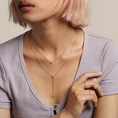 Tewiky Dainty 14k Gold Plated/Silver Cubic Zirconia Necklaces for Women | Simple CZ Jewelry Necklaces Trendy Gifts - color: Gold simple CZ necklace