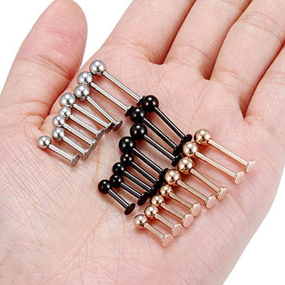 Labret Barbell 24PCS Monroe Lip Barbell Ring Helix Earring Tragus Cartilage Studs Surgical Steel Piercing Jewelry for Women Men 20-12G - color: B: 24pcs 14gauge