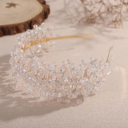 Denifery Large Crystal Headband for Wedding Bridal Hair Band Headpiece for Party Prom Hair Accessories (gold) - color: gold