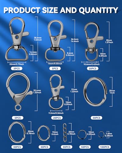 325PCS FIVEIZERO Keychain Making Kit - Keychain Clips with Key Ring, Lobster Claw Clasp, Swivel Snap Hook, Jumprings & Extender Chain for Crafts, DIY Projects & Purse Making Supplies (Black) - color: Black