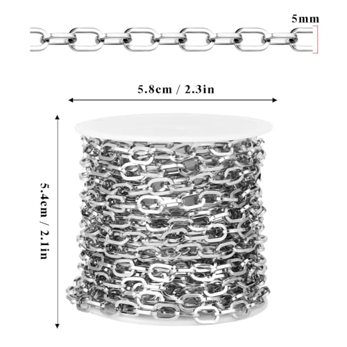 16.5FT Stainless Steel Paperclip Chain 5mm Silver Chain for Jewelry Making | Chunky Link Chains Roll Bulk for Necklace Bracelet Crafts - color: 5mm stainless steel paperclip