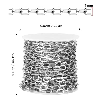16.5FT Stainless Steel Paperclip Chain 5mm Silver Chain for Jewelry Making | Chunky Link Chains Roll Bulk for Necklace Bracelet Crafts - color: 5mm stainless steel paperclip