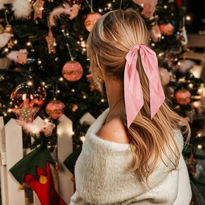 Silk Scrunchies Satin Silk Pink Elastic Hair Scrunchies Ties Bows Ribbon Accessories Knotted Bows for Women Girls Hair Valentine's Day Gifts - color: Pink
