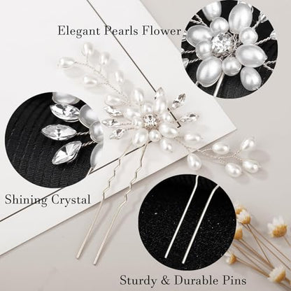 5 Pieces Wedding Hair Accessories: Pearl Crystal Rhinestone Hair Comb, Hair Pins for Brides, Bridesmaids, Women, Girls (Silver, Gold) - color: Silver