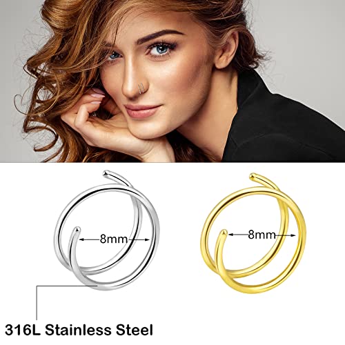 20G Double Nose Ring Hoop for Single Piercing - 2-36 Pcs Jewelry for Women - color: Gold,Silver-2pcs