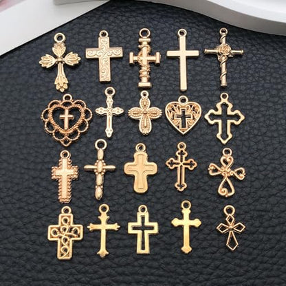 WOCRAFT 60pcs KC Gold Cross Bracelet Charms for Jewelry Making Sets DIY Necklace Bracelet Keychain Crafting Charms Kit Craft Supplies (SN908) - color: KC Gold, size: Cross Charms