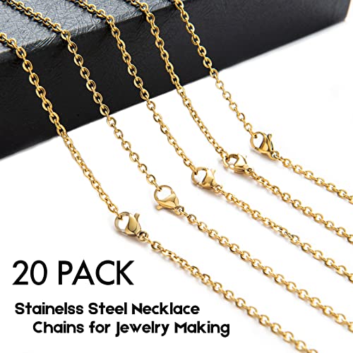 20 Pack Necklace Chains Gold Plated Stainless Steel Cable Chain Necklace Bulk for Jewelry Making, 18 Inches - size: 18 Inches