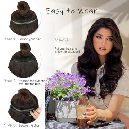 Natural Black Halo Hair Extensions 20 Inch Synthetic Hair for Women | Wavy Texture with Invisible Wire and 4 Secure Clips for Easy Daily Styling Party Wear and Added Length - color: Black