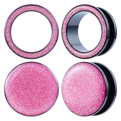 4PCS Shiny Glitter Resin Gauges Stainless Steel Ear Tunnels and Plugs Light blue Green Pink and Dark brown Glitter Colorful Ear Gagues Screw Fit Expander Stretcher Piercings - color: ZS8020H, size: 8mm(0g)