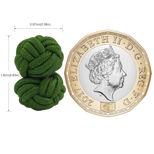 HONEY BEAR Round Silk Knot Elastic Fabric Cufflinks for Men Women 1 Pair | Wedding Business, Tarnish-Resistant, for Groomsmen, Father, Husband, Wife, Anniversary, and Formal Events - style: Dark Green
