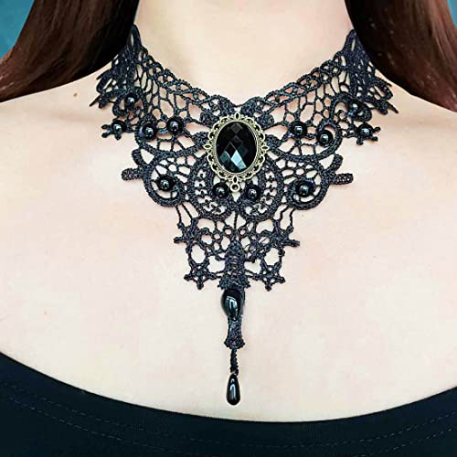Black Sexy Lace Choker Necklaces Gothic Tassel Collar Choker Halloween Party Accessories for Women - color: Black necklace 5