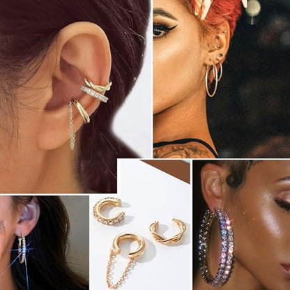 17IF 38-59 Pcs(9-8 Pack) Gold Plated Jewelry Set for Women With 8 Necklace 12 Bracelet 27 Ring 12 Pair Earring Hoop Simple Sparkle for Happy - style: Golden-59Pcs