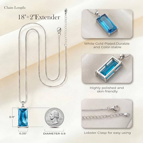 8mm x 16mm Square Birthstone Pendant Necklace – Fashion charming Sterling Silver Gift for women - color: December