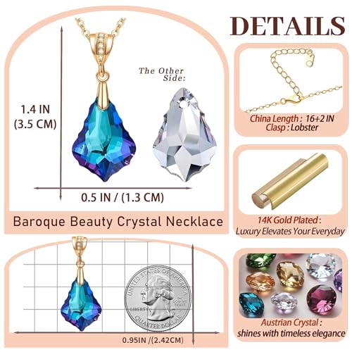 EVEVIC Teardrop Austrian Crystal Charm Pendant Necklace for Women | 14K Gold Plated,Adjustable Chain Fit,Elegant Teardrop Crystal,Gift Box Included,Perfect for Daily Wear and Special Events - color: Bermuda Blue
