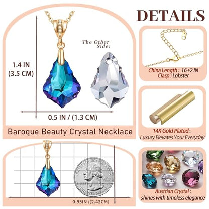 EVEVIC Teardrop Austrian Crystal Charm Pendant Necklace for Women | 14K Gold Plated,Adjustable Chain Fit,Elegant Teardrop Crystal,Gift Box Included,Perfect for Daily Wear and Special Events - color: Bermuda Blue