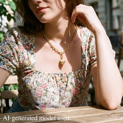 Puffy Heart Pendant Necklace for Women | Long and Short Pendant Necklace with 18K Gold Plated Heart Charm Statement Fashion Jewelry Gift - size: Short, style: Gold Chain & Heart