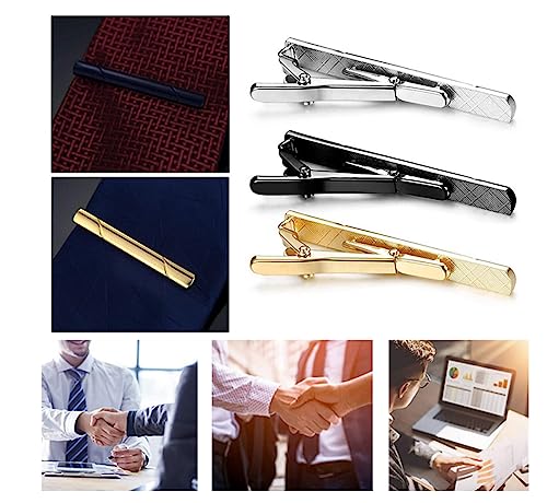 2.36 Inch Mens Silver Tie Clip, Stainless Steel Diagonal Stripe Tie Bar, Non-Slip Minimalist Necktie Clip for Business Wedding Daily Wear - color: Black