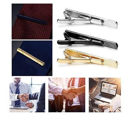 2.36 Inch Mens Silver Tie Clip, Stainless Steel Diagonal Stripe Tie Bar, Non-Slip Minimalist Necktie Clip for Business Wedding Daily Wear - color: Black