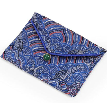 2pcs Embroidery Jewelry Roll Bags with Silk Purse Pouch Damask Cloth Brocade Organizer with Snap Button and Zipper Small Gift Bags for Travel Storage in Blue - color: 04 D Blue
