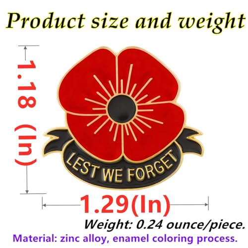 HAFILO 12/25/50/100 pieces poppy flower brooch pins Memorial Day lapel pin Metal enamel Lest We Forget Poppy Pins Veterans Day badge Souvenir gift bulk