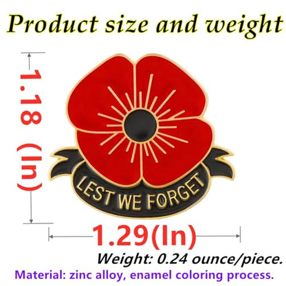 HAFILO 12/25/50/100 pieces poppy flower brooch pins Memorial Day lapel pin Metal enamel Lest We Forget Poppy Pins Veterans Day badge Souvenir gift bulk
