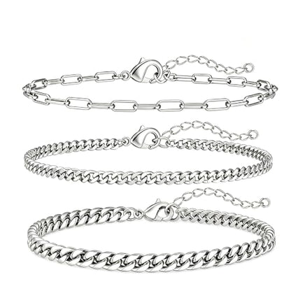 Mens Bracelet - Dainty Gold/Silver Chain Bracelet Stack 14K Gold Plated Silver Bracelets for Men Stainless Steel Adjustable Cross Charm Cuban Link Bracelet Snake Jewelry Set to Men Dad Birthday Day - color: S4, size: 7+2 Inch
