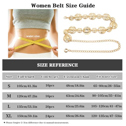 LIMHOO Women's Metal Waist Chain Belts Gold Silver Link Belt for Dresses - color: Circle Gold, size: S: Length 105cm/41.3in