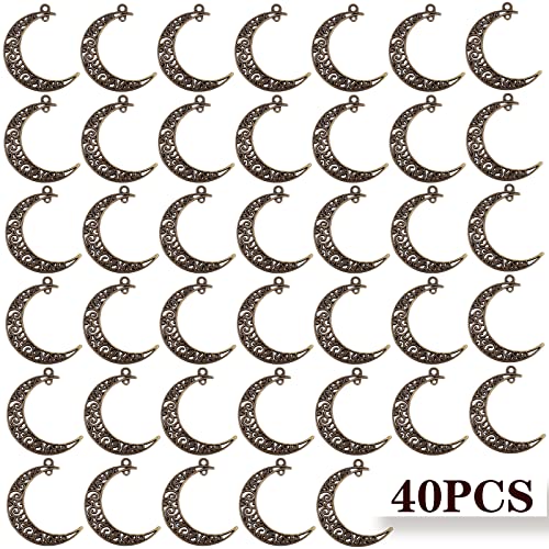 40pcs Hollow Moon Charms Luna Crescent Symbol Pendants Tibetan Alloy Filigree Celestial Charms for DIY Earrings Necklace Bracelet Jewelry Making, Antique Bronze - color: Bronze