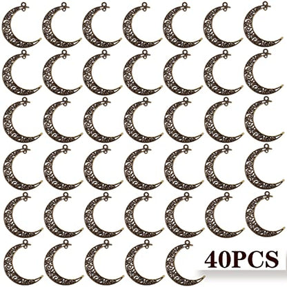 40pcs Hollow Moon Charms Luna Crescent Symbol Pendants Tibetan Alloy Filigree Celestial Charms for DIY Earrings Necklace Bracelet Jewelry Making, Antique Bronze - color: Bronze