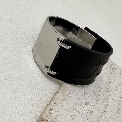 Leather Bracelet for Women Black Leather Golden Bracelet Bangle Chunky Leather Wrap Bracelet for Women Statement Jewelry Gift - style: Genuine Leather Bracelet-Silver