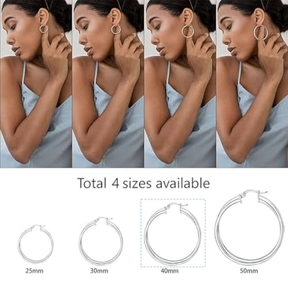 2 Pairs Gold/Silver Hoop Earrings For Women Set Trendy,14K Plated Gold Chunky Huggie Hoop Earings Pack,Oval Twisted Statement Silver Hoops,Fashion Jewelry Gift - color: 5) double hoop