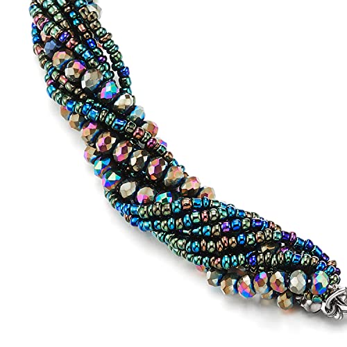 COOLSTEELANDBEYOND Multi-Layer Beads Crystal Braided Chain Choker Collar Magnetic Clasp,Statement Necklace, Bracelet - color: P-Necklace Colorful Color-02