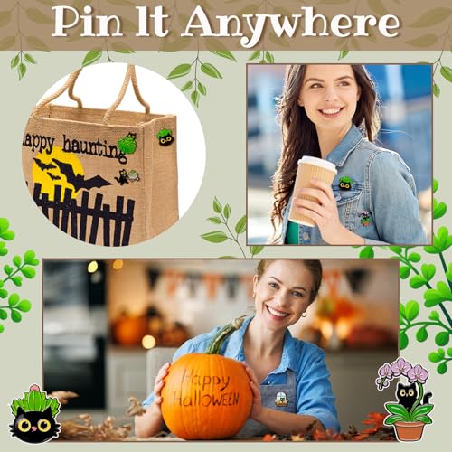 30/60 Pcs Cute Enamel Pins Bulk Plant Flower Animal Halloween Gothic Fall Pumpkin Cartoon Lapel Pin Brooches Jewelry Gift for Backpack Clothes Hats Accessories - style: Black Cat