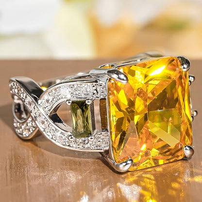 Geometric Bright Cubic Zirconia Party Statement Ring for Women | Cocktail Party, Formal Dinner, Banquet, Gala, Ceremony, Date Night, Holiday Gathering, Luxury Dinner - color: Silver Color