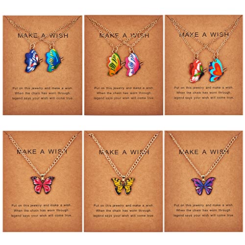 Ornaland 6pcs Butterfly Pendant Necklace Adjustable Alloy Enamel Neck Chain Charms Jewelry Fashion Dangle Necklace Gifts for Women Lovers Christmas Birthday - color: A2
