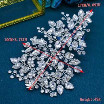 2 PCS Wedding Headpiece for Bride, Handmade Bridal Hair Accessories, Rhinestone Bride Headband - color: Silver-P