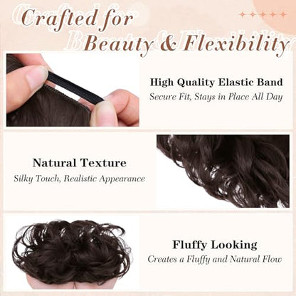 2PCS Messy Bun Hair Pieces Synthetic Hairpieces For Women Dark Auburn | Messy Bun and Donut Bun in one set for natural-looking volume and elegant updos for every occasion. - color: Dark Auburn