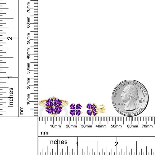 Gem Stone King 3.41 Ct Purple Amethyst 18K Yellow Gold Plated Silver Ring and Earrings Jewelry Set