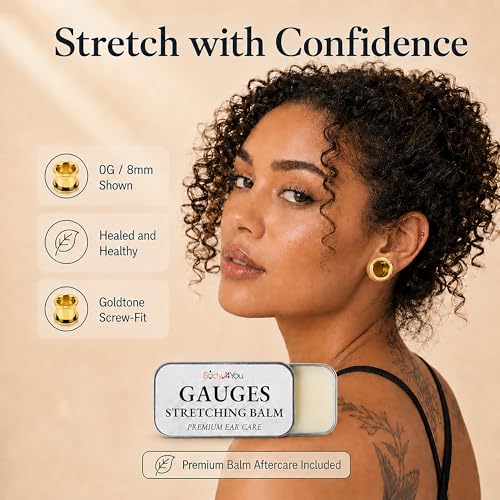 BodyJ4You 37PC Ear Gauge Stretching Kit 14G-00G - Aftercare Balm Tapers | Gauges for Ears Dead Stretching Lobe - Surgical Stainless Steel Single Flare Plugs - Flesh Tunnels O-Rings Expander Men Women - color: Goldtone, Screw Fit