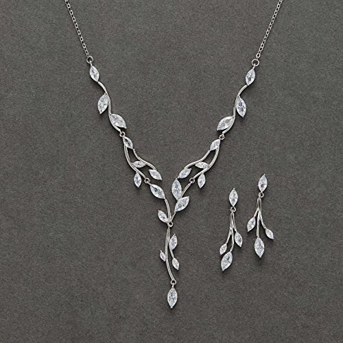 SWEETV Jewelry Set for Women, Cubic Zirconia Marquise Vine Cluster Bridal Earrings and Necklace Set, Bridal Jewelry Set for Wedding Prom - color: 01. Silver