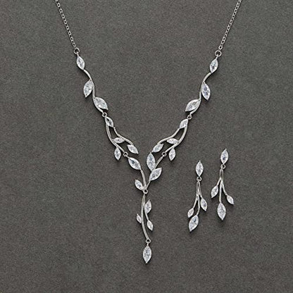 SWEETV Jewelry Set for Women, Cubic Zirconia Marquise Vine Cluster Bridal Earrings and Necklace Set, Bridal Jewelry Set for Wedding Prom - color: 01. Silver
