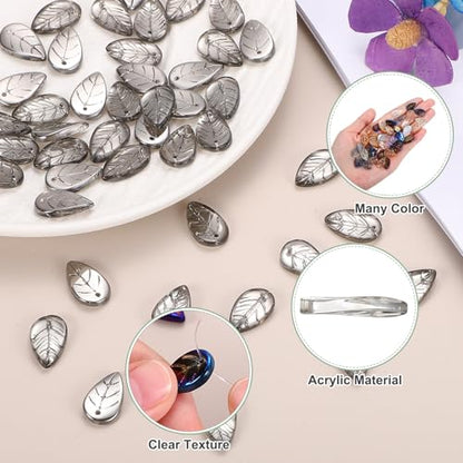 PATIKIL Leaf Beads, 50Pcs Crystal Translucent Czech Glass Beads for DIY Jewelry Making Bracelets Necklace, Clear Grey - color: Grey