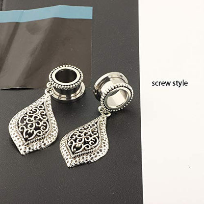 5 Pairs Surgical Steel Ear Tunnels Dangle Gauges For Women Rose Gold Hoop Double Flare Plugs Stretcher - style: 12mm=1/2''
