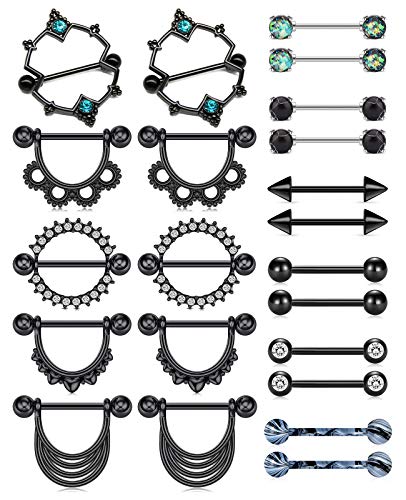 D.Bella 14G Nipple Rings Opal CZ Nipplerings Piercing Stainless Steel Nipple Straight Piercing Barbell for Women - style: Style AA