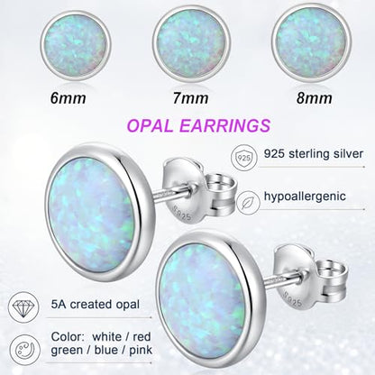 Jiamiaoi 18K White Gold Plated Opal Earrings s925 Sterling Silver Opal Stud Earrings Hypoallergenic Earring Studs For Women Men, 6mm-8mm Options - color: a-white silver, size: 8mm
