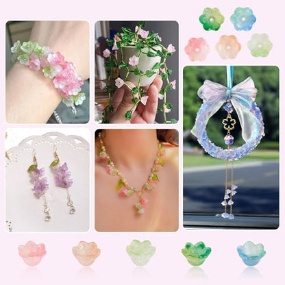 200Pcs Flower Glass Bead Caps for Jewelry Making Cute Floral Crystal Glass Beads Bulk with Glitter Powder Beads Caps for Wind Chimes Handmade Earring Crafts Supplies - color: Mixed Crystals