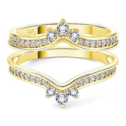SHELOVES Crown Wedding Ring Guard Enhancers Round Cubic Zirconia Stackable Rings Wrap for Women White Gold Plated - color: Yellow Gold