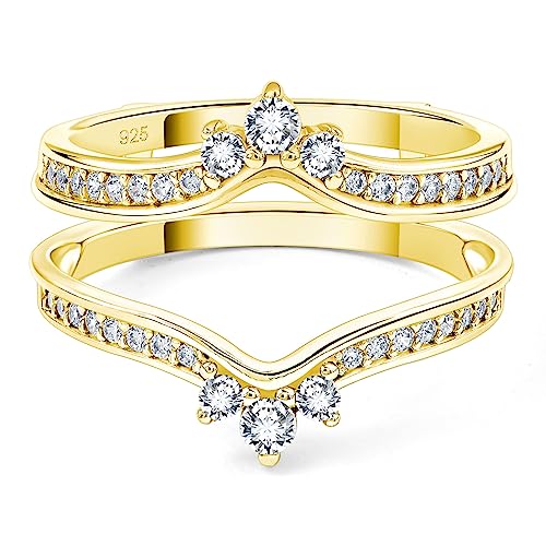 SHELOVES Crown Wedding Ring Guard Enhancers Round Cubic Zirconia Stackable Rings Wrap for Women White Gold Plated - color: Yellow Gold