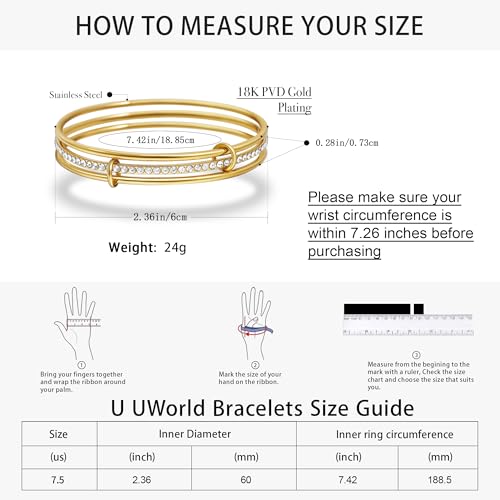 Stackable Bangle Bracelets for Women 18K Gold Plated Stainless Steel Non Tarnish Bangles 8 inch Bracelet Stack Trendy Women's Jewelry Gift - color: Gold, size: 7.5 inch